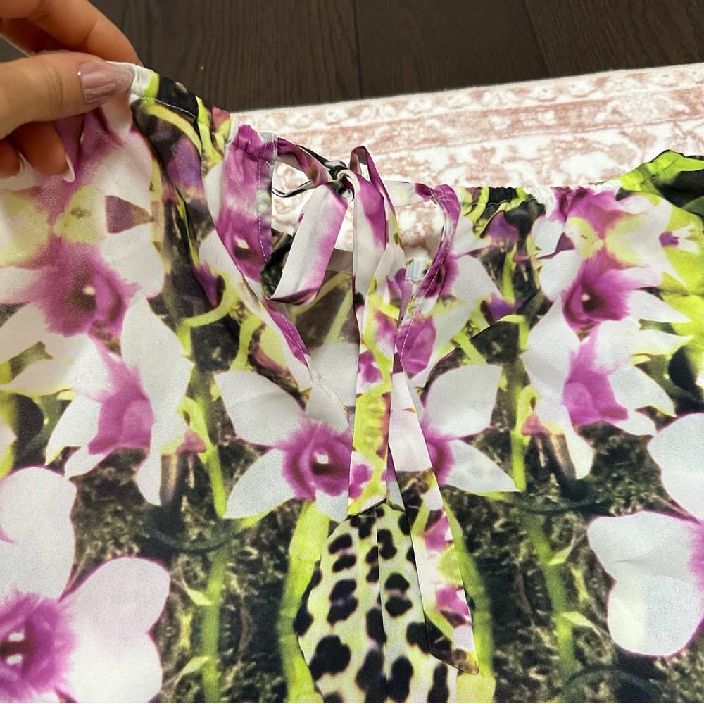 Joe Fresh Flowy Vibrant Orchid Printed Blouse - Picture 5 of 7